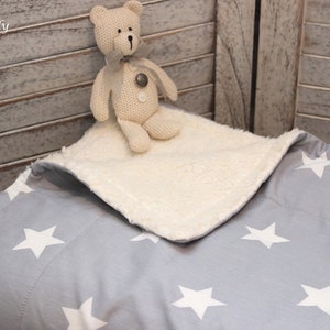 Babydecke, Teddyfell, Maxi Sterne, grau, Kinderdecke, Kuscheldecke, stars, Teddyfell, Baumwolle, Kinderwagendecke, Wiegendecke, Bild 4