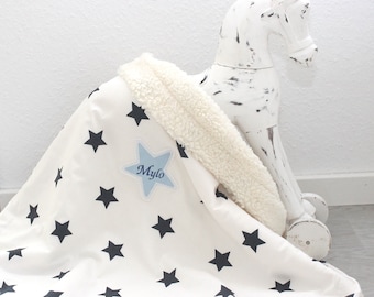 Baby blanket star teddy fur cotton star stroller blanket cuddly blanket cradle blanket personalized