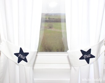 Vorhänge weiss Namen-Stern Gardine Kinderzimmer Vorhang mit Raffhalter Babyzimmer Schal personalisiert curtains children name star