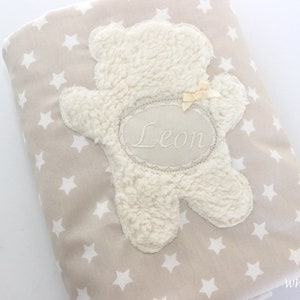 Baby blanket teddy fur stars beige teddy with name bear pram blanket teddy fur children&#39;s blanket winter blanket personalised