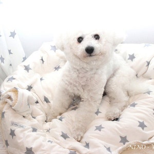 Hundedecke Teddyfell Sternenhimmel weiss/grau Sterne Kuscheldecke Haustier Hund Körbchen zdjęcie 1