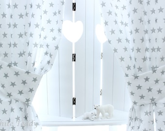 Curtain stars grey white tieback curtains scarf nursery baby room window decoration cotton curtains stars grey