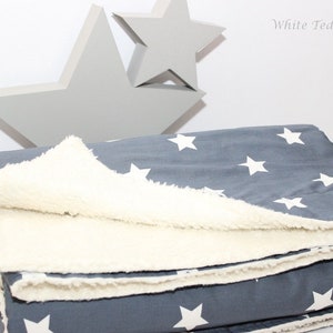 Baby blanket teddy fur maxi stars grey/white stars cuddly blanket children&#39;s blanket sofa blanket children&#39;s room stroller blanket cotton personalized
