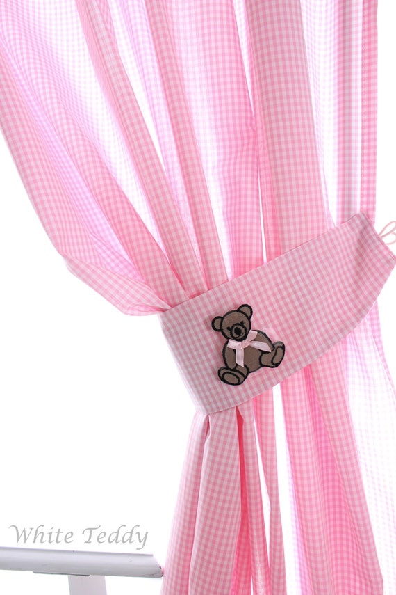 Curtain Gardine Karo Pink Teddy Bear Scarf Nursery Baby Room - Etsy