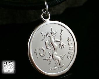 Pendant coin Solomon Islands 2005 * 925 sterling silver * steel coin * leather necklace *for 18th birthday *jewelry hand made *pendant queen