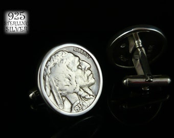 Cufflinks USA 1937 Buffalo Nickel * 925 silver * original coins cupronickel * gift * for husband * for birthday * wedding