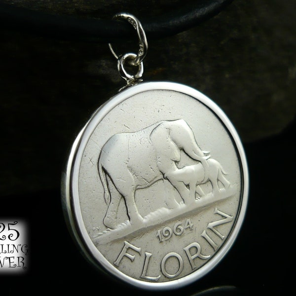 Pendant Africa Malawi 1964 * Silver Ag 925 * Nickel Plated Brass Coin * Leather Necklace * Elephants * Birthday * Hand Made Jewelry