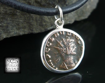 Claudius II Gothic 268 - 270 Gothic* pendant original antique bronze coin * Roman Empire * 925 silver * birthday * leather necklace