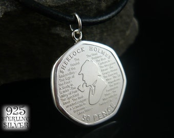 50p 2019 Sherlock Holmes Coin * 925 Sterling Silver * 50th Birthday * United Kingdom * Gift Pendant * Copper Nickel Coin