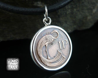 Pendant coin Ireland 1995 * 925 sterling silver * 79th birthday * gift for women * bronze coin * jewelry hand made * leather necklace * bird