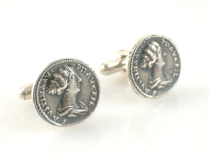 Cufflinks ancient Rome Faustyna denar sterling silver 925 gift for him copy coin birthday gift unique gift cufflinks gift for husband