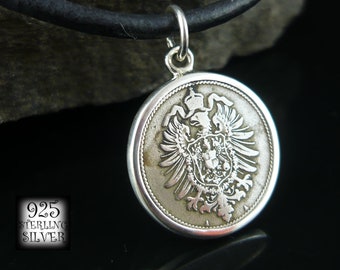 Coin pendant Germany 1888 * 925 silver * 18th birthday * leather necklace * original nickel coin * eagle * vintage jewelry