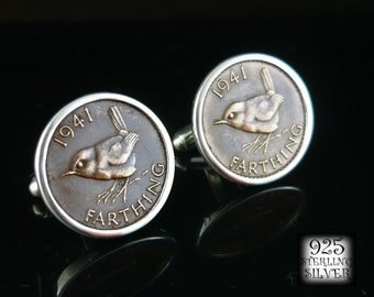 Cufflinks Great Britain 1941 * silver 925 * bronze coins * gift for him * gift for husband * for 41st birthday * for wedding