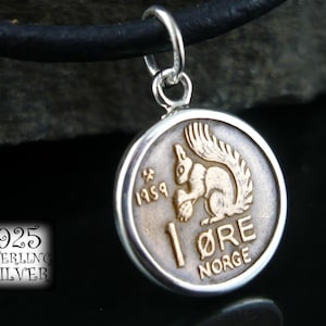 Pendant coin Norway * 925 sterling silver * for birthday * gift for women * bronze coin * jewelry hand made* pendant squirrel