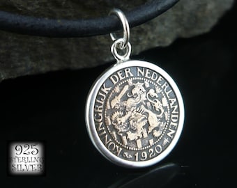 Pendant Netherlands 1920 coin * 925 sterling silver * hand made * necklace circle * bronze coin  * for birthday * jewelry for her * Europe