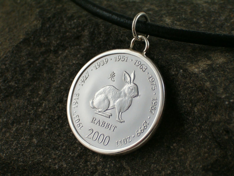 Chinese zodiac rabbit 925 sterling silver pendant coin Chinese horoscope birthday gift rabbit pendant gift for women pendant silver image 6