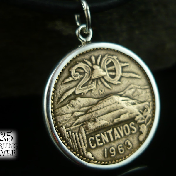 Mexiko 1963 Münzanhänger * 925 Silber *Kupfer-Nickel-Münze * Lederhalskette *Originalmünze *zum 60. Geburtstag *Nordamerika *handgemacht