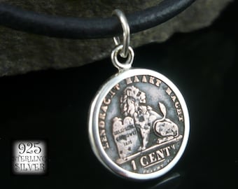 Pendant coin of Belgium 1907 * sterling silver * gift for 18 birthday * gift for friend * necklace leather * jewelry coins original lion