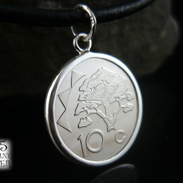 Pendant coin Namibia 1993 * 925 sterling silver * for 18th birthday * nickel plated steel coin * jewelry hand made * necklace leather