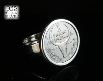 Madagascar coin ring * 925 sterling silver * coin original stainless steel * birthday * adjustable ring * ox * hand made