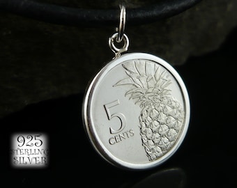 Wisiorek moneta Bahamy 2015 * srebro Ag 925 * moneta oryginalna miedzionikiel * naszyjnik skóra * łańcuch * na 18 urodziny * wisior ananas