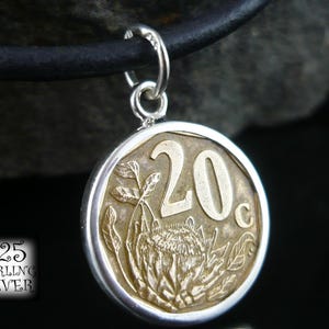 Pendant coin South Africa 2003 * 925 sterling silver * 20 birthday * gift for women * coin Protea Flower *pedant jewelry*bronze coated steel