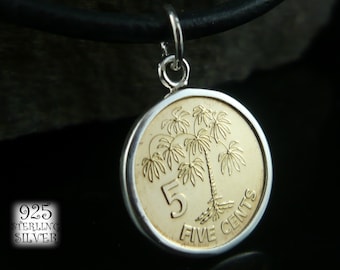 Coin Pendant Africa Seychelles 2012 * silver Ag 925 * steel coin plated with brass * necklace circle * for 18th birthday * jewelry for her