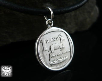 Pendant coin South Africa 1999 * 925 sterling silver * 18 birthday * gift for women * coin antelope *silver pedant jewelry *necklace leather