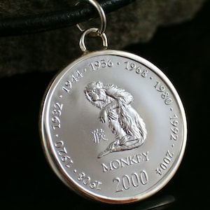 Chinese zodiac monkey 925 sterling silver pendant coin Chinese horoscope birthday gift monkey pendant gift for women pendant silver