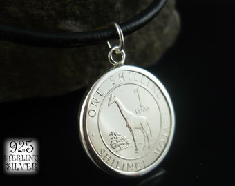 Pendant coin Kenya coin 2018 * sterling silver 925 * coin Africa giraffe * necklace leather * handicraft * 18th birthday * jewelry hand made