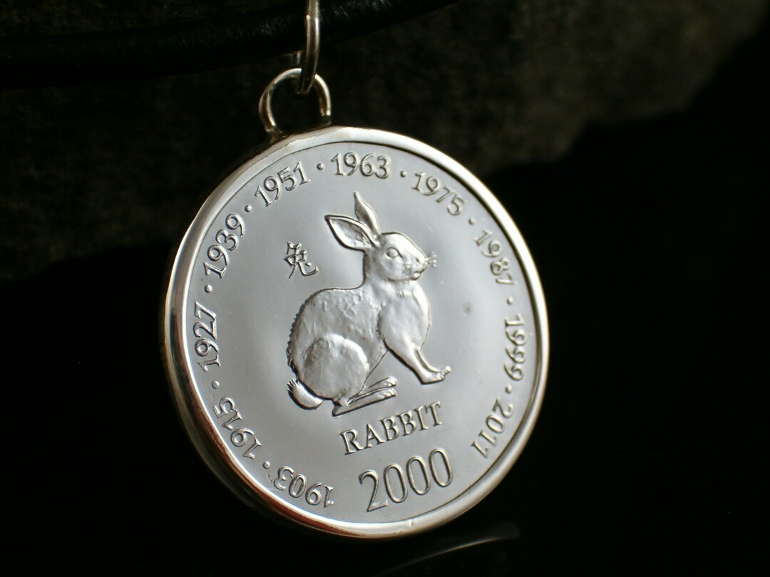 Chinese Zodiac Rabbit 925 Sterling Silver Pendant Coin Chinese ...