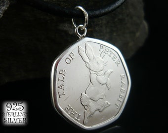 Fifty Pence 2017 Peter Rabbit * Coin from United Kingdom * 925 Sterling Silver * 50th Birthday * Gift Pendant * Copper Nickel Coin