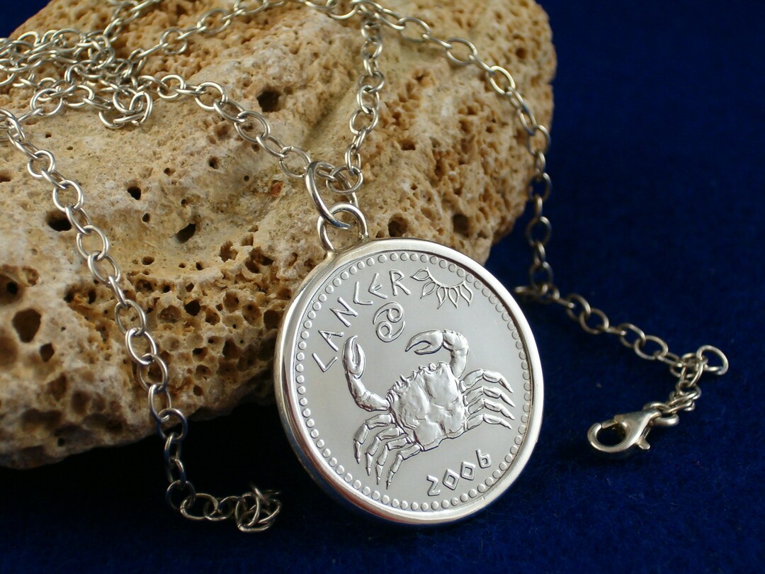 Cancer Zodiac Sign 925 Sterling Silver Pendant Coin Horoscope Birthday ...