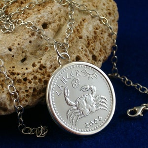 Znak zodiaku rak * srebro Ag 925 * horoskop * moneta stal nierdzewna * na urodziny *  biżuteria hand made * rękodzieło * naszyjnik prezent