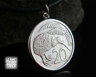 New Zealand 1982 coin pendant * silver Ag 925 * copper-nickel coin * necklace * original coin * for 20th birthday *jewelry trends*kiwi bird
