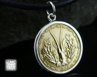 Wisiorek moneta Afryka Zachodnia 1968 * srebro Ag 925 * moneta miedzionikiel gazela * naszyjnik skóra * 18 urodziny * biżuteria hand made