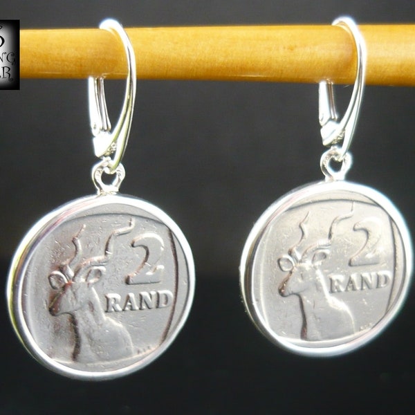 South Africa coin earrings 1990 * copper plate coins * silver sample 925 * animal kudu * original jewelry * for 18th birthday