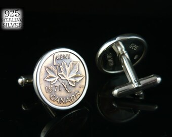 Cufflinks Canada 1971 * Silver 925 * Bronze Coins * Gift for Husband * Gift for Him *For 18th Birthday * For Wedding * Crafts