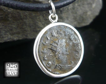 Gallienus emperor 253 - 268 * original antique bronze coin pendant * Roman Empire * 925 silver * 18th birthday * leather necklace