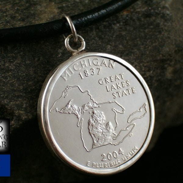 Pendant coin US Michigan state 1837 * 925 sterling silver * 18th birthday * gift for women*gift for men*jewelry hand made*necklace with coin