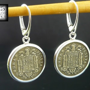 Kolczyki monety Hiszpania 1947 monety brąz aluminium srebro próby 925 monety Europa biżuteria oryginalna na 47 urodziny hand made zdjęcie 1