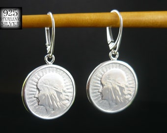 Coin earrings Poland 1933 * Silver coins Ag 750 * Silver 925 * Hanging earrings * Original jewelry * for 18th birthday * Europe