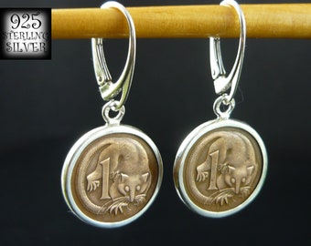Australia 1966 coins earrings * bronze coins * 925 sterling silver * dwarf acrobat * original jewelry * for 66th birthday * hand made