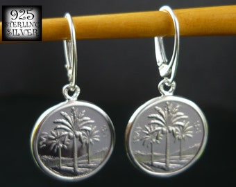 Earrings coins Iraq 1981 * copper-nickel coins * 925 sterling silver * Asia coins * original jewelry * for 18th birthday * three palm trees