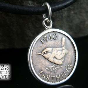 Pendant United Kingdom 1940 * silver Ag 925 * original coin bronze * leather necklace * chain * bird * 1937 * 1938 * 1939 * 1941