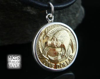 New Zealand 1990 pendant * silver Ag 925 * aluminium-bronze coin * necklace *original coin * for 18th birthday *jewelry trends*kiwi bird