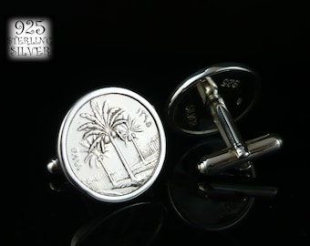 Cufflinks Iraq 1975 * silver 925 * coins cupronickel * gift for him * for husband * for his 18th birthday * wedding * three palm trees