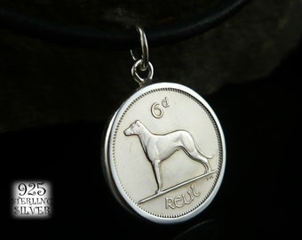 Pendentif Irlande 1969 * argent Ag 925 * pièce originale en nickel * collier en cuir * chien-loup * pour 69e anniversaire * bijoux faits à la main