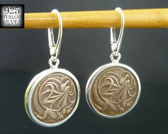 Australia coin earrings 1966 * bronze coins * 925 silver * lizard coins * original jewelry * for 66th birthday * hand made