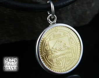 Pendant Coin Nepal 2020 * Silver Ag 925 * Coin Original Brass Plated Steel * For Birthday * Hand Made Jewelry * Mount Everest